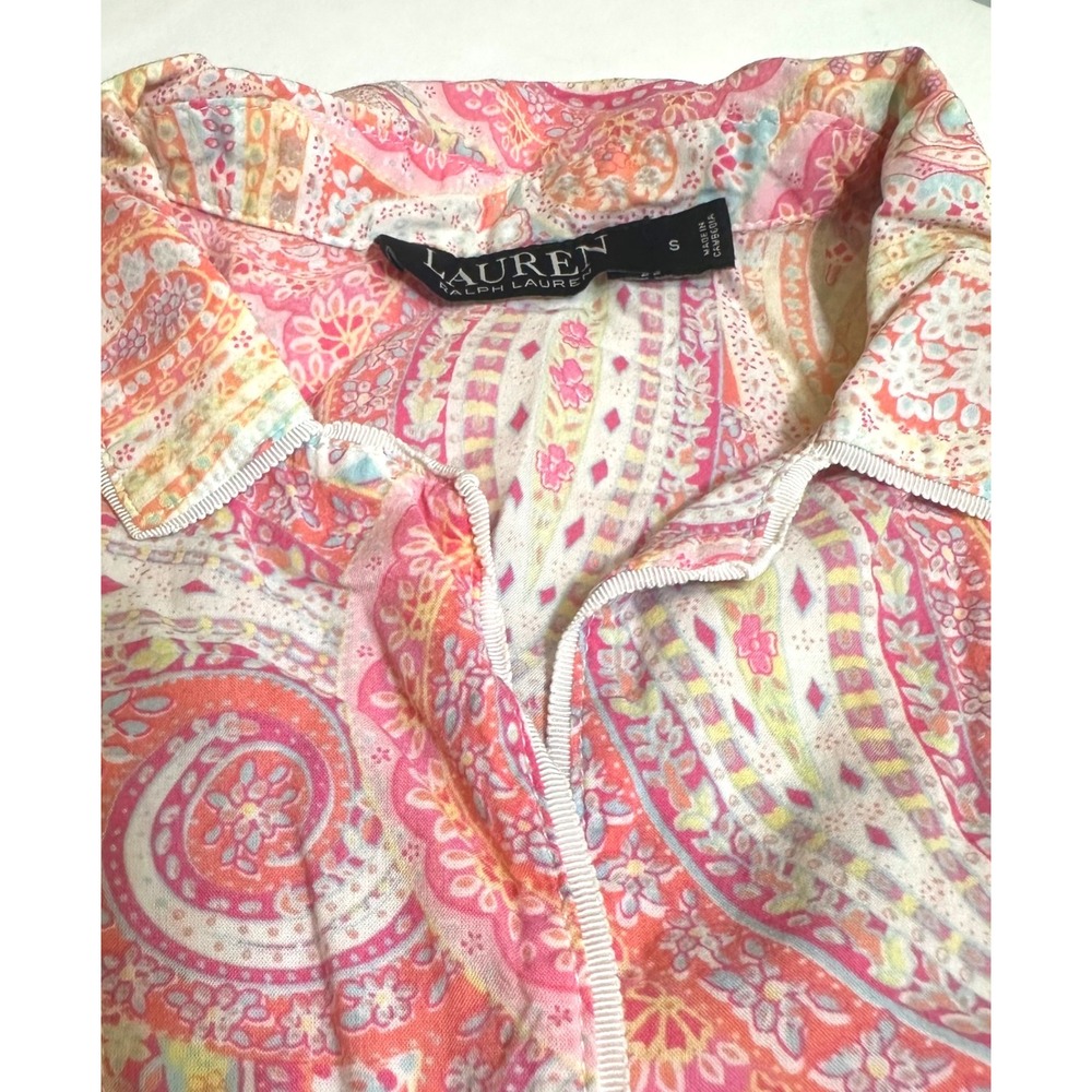 Lauren Ralph Lauren Pink Paisley Pajama Set Women's S 3/4 Sleeve Cropped Pant - Picture 6 of 10